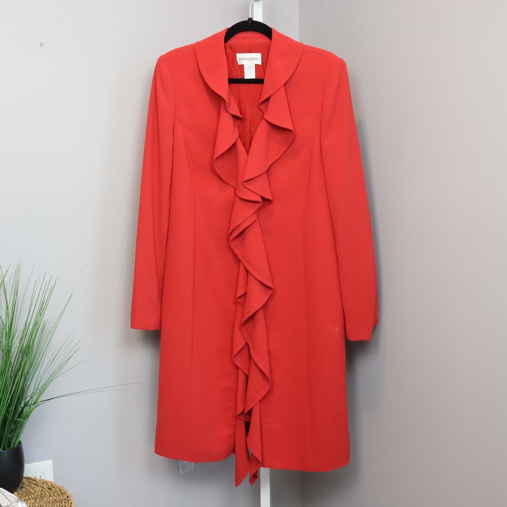 Copied - Vintage Bloomingdale's Red Ruffle front light coat Size‎ 10